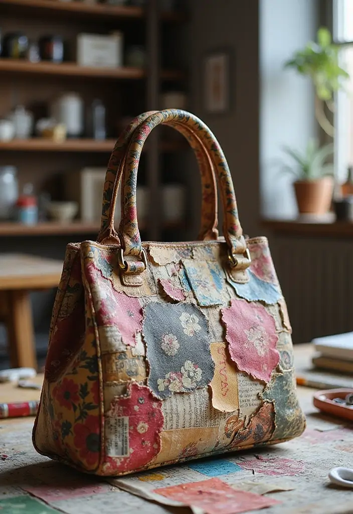 25+ Purse Painting Ideas to Add Personal Flair - 5. Artistic Collage