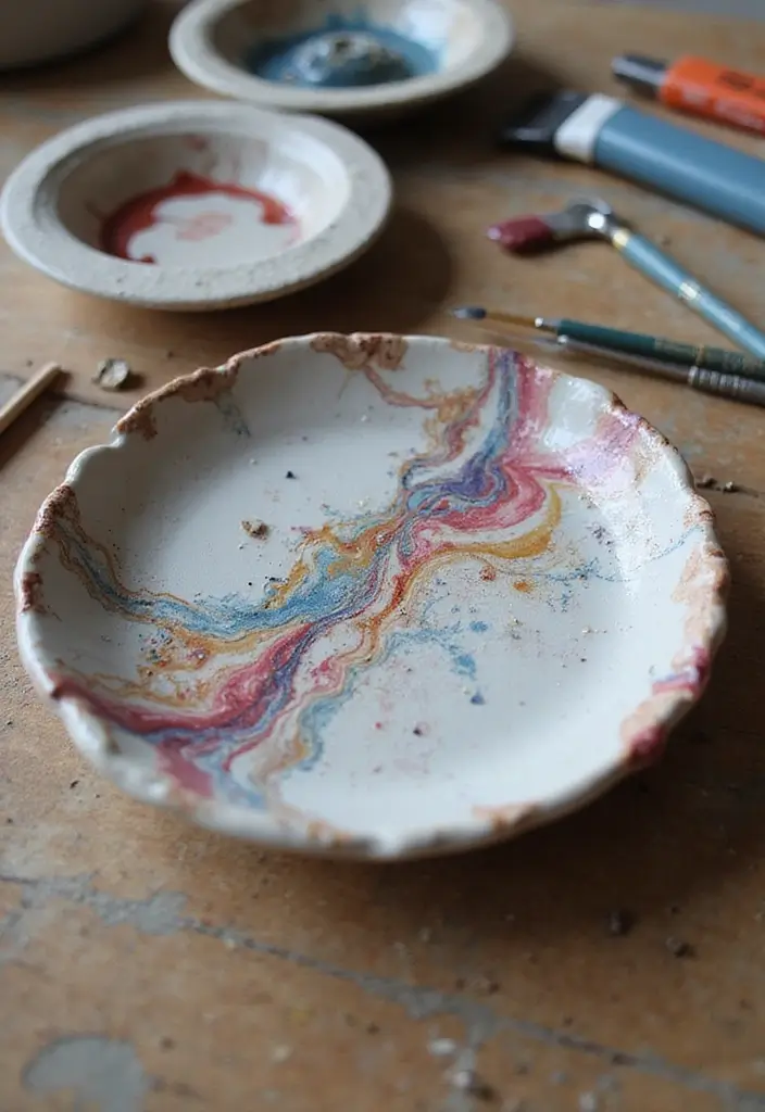 25+ Ring Dish Painting Ideas for Personalized Gifts - 12. Marbled Effects