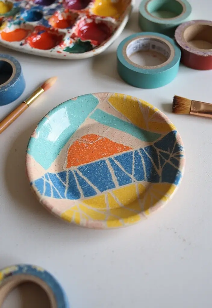 25+ Ring Dish Painting Ideas for Personalized Gifts - 2. Bold Geometric Patterns