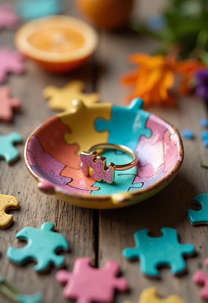 25+ Ring Dish Painting Ideas for Personalized Gifts - 23. Puzzle Piece Designs