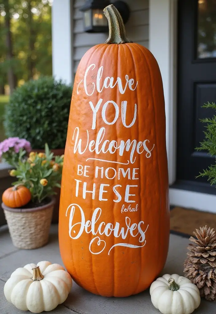 25+ Tall Pumpkin Painting Ideas for Unique Fall Decor - 15. Inspirational Quotes