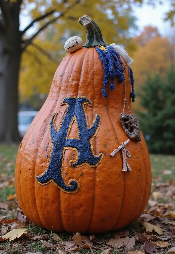 25+ Tall Pumpkin Painting Ideas for Unique Fall Decor - 17. Seasonal Sports Theme