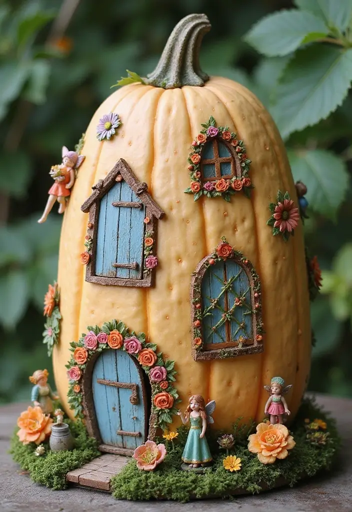 25+ Tall Pumpkin Painting Ideas for Unique Fall Decor - 2. Whimsical Fairy Garden
