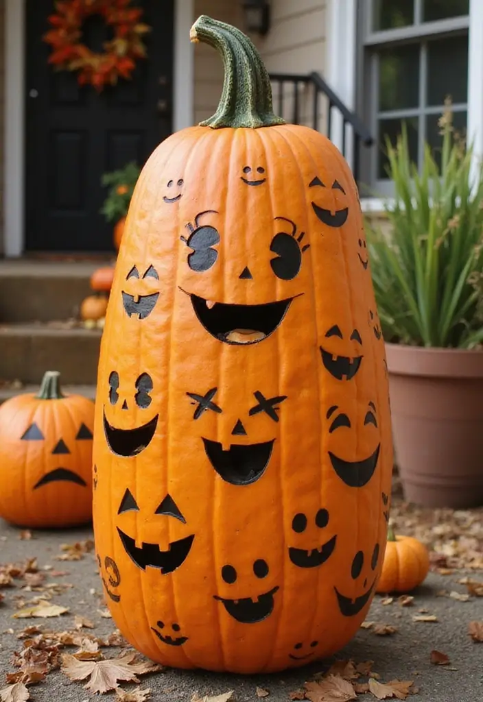 25+ Tall Pumpkin Painting Ideas for Unique Fall Decor - 22. Chosen Emoji Faces