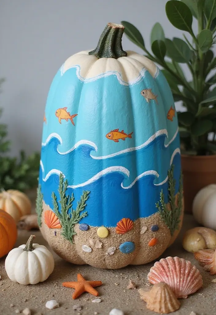 25+ Tall Pumpkin Painting Ideas for Unique Fall Decor - 7. Under the Sea