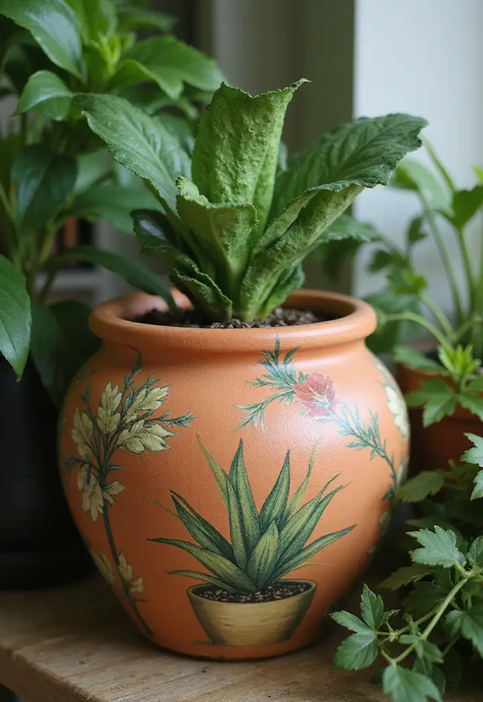 25+ Terracotta Pot Painting Ideas with Natural Style - 14. Botanical Prints