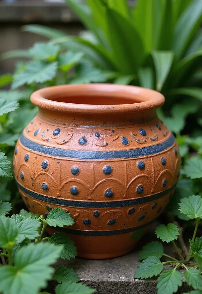 25+ Terracotta Pot Painting Ideas with Natural Style - 24. Indentations and Reliefs