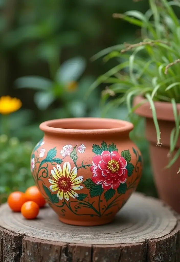 25+ Terracotta Pot Painting Ideas with Natural Style - 3. Rustic Floral Designs