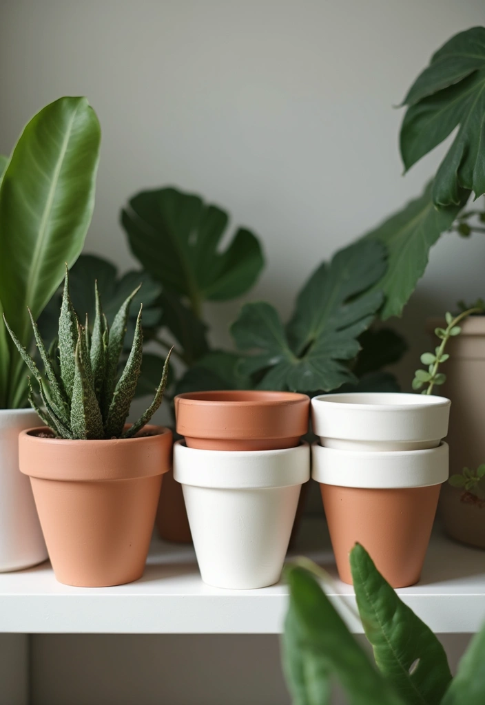 25+ Terracotta Pot Painting Ideas with Natural Style - 5. Minimalist Monochrome