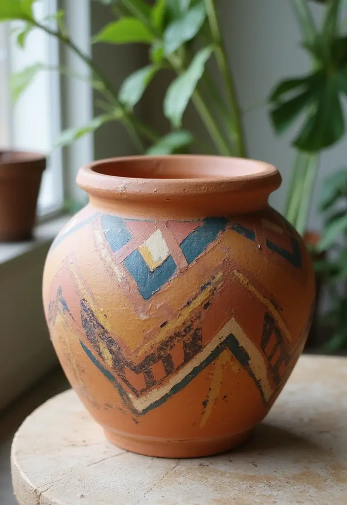 25+ Terracotta Pot Painting Ideas with Natural Style - 7. Geometric Patterns