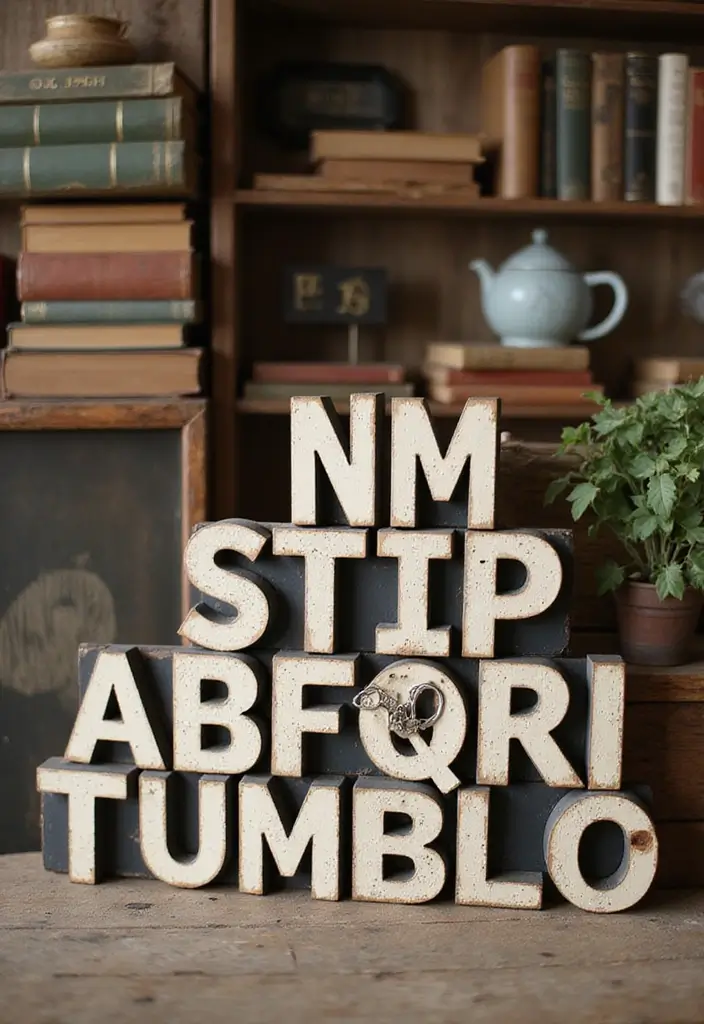 25+ Wood Letter Painting Ideas to Personalize Your Space - 12. Vintage Typewriter Style