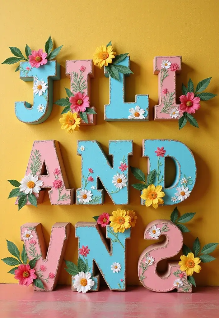 25+ Wood Letter Painting Ideas to Personalize Your Space - 13. Floral Embellished Letters