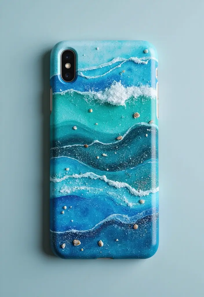 30 Aesthetic Phone Case Painting Ideas You’ll Love - 2. Ocean Waves