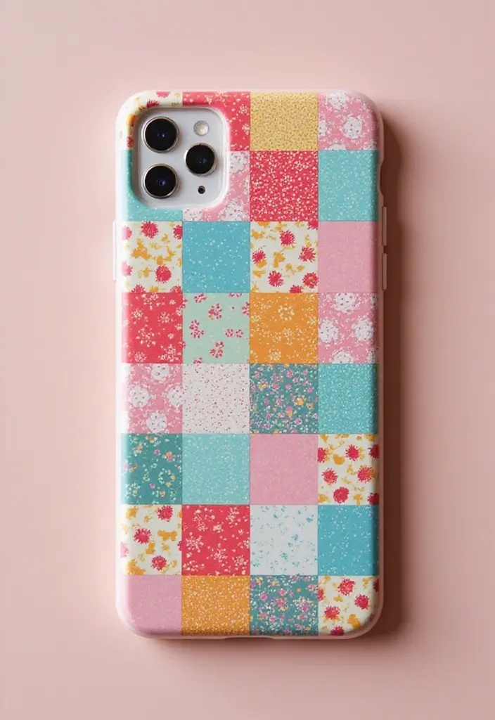 30 Aesthetic Phone Case Painting Ideas You’ll Love - 24. Patchwork Designs