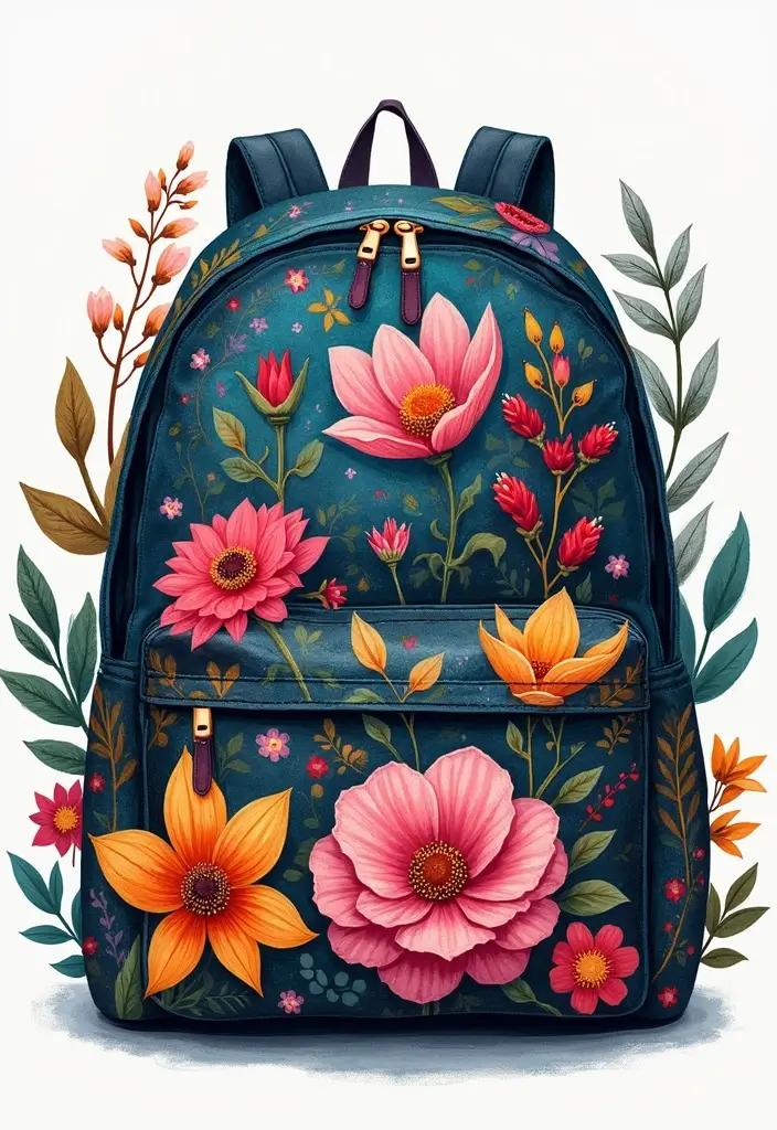 30 Backpack Painting Ideas for a Personalized Look - 1. Nature-Inspired Floral Patterns