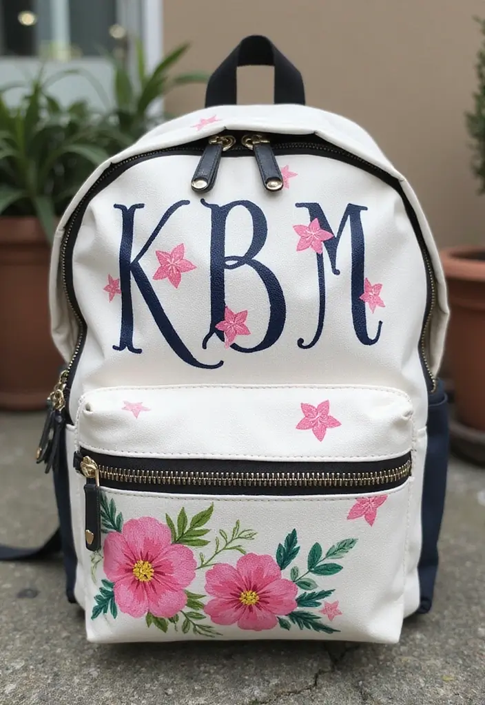 30 Backpack Painting Ideas for a Personalized Look - 11. Personalized Initials