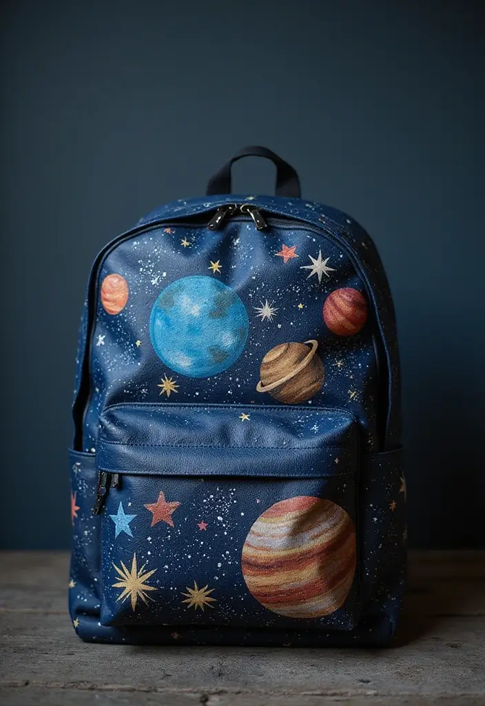 30 Backpack Painting Ideas for a Personalized Look - 12. Celestial Designs