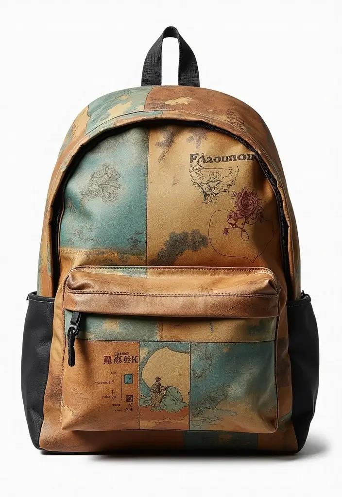 30 Backpack Painting Ideas for a Personalized Look - 15. Vintage Postcard Collage