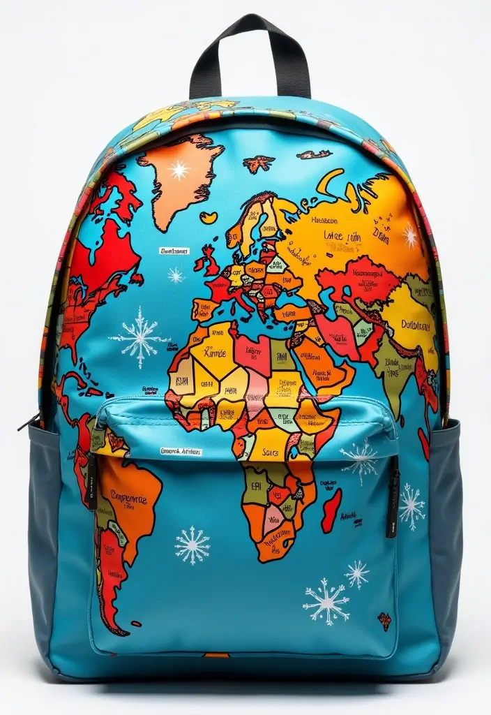 30 Backpack Painting Ideas for a Personalized Look - 17. Traveling Map Design