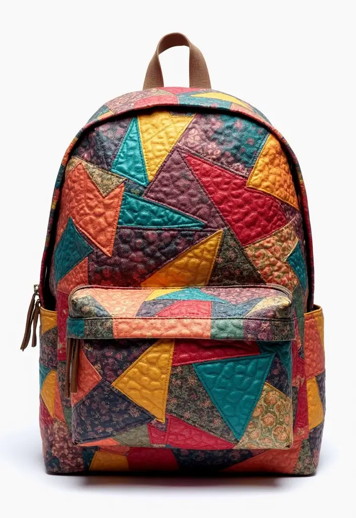 30 Backpack Painting Ideas for a Personalized Look - 18. Patchwork Patterns