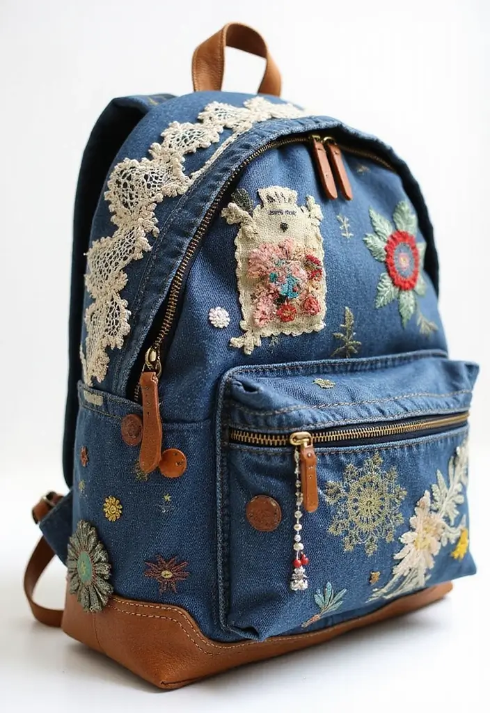 30 Backpack Painting Ideas for a Personalized Look - 26. Upcycled Denim Art