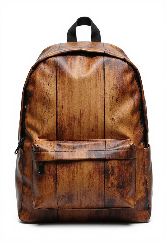 30 Backpack Painting Ideas for a Personalized Look - 28. Rustic Wood Grain