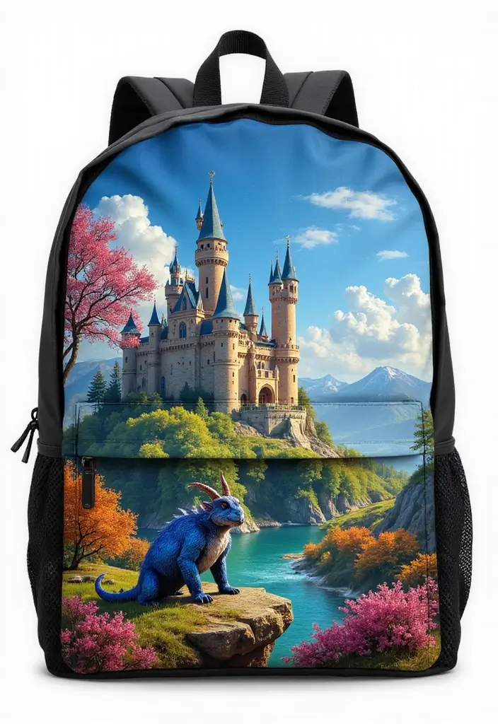 30 Backpack Painting Ideas for a Personalized Look - 30. Fantasy Landscapes