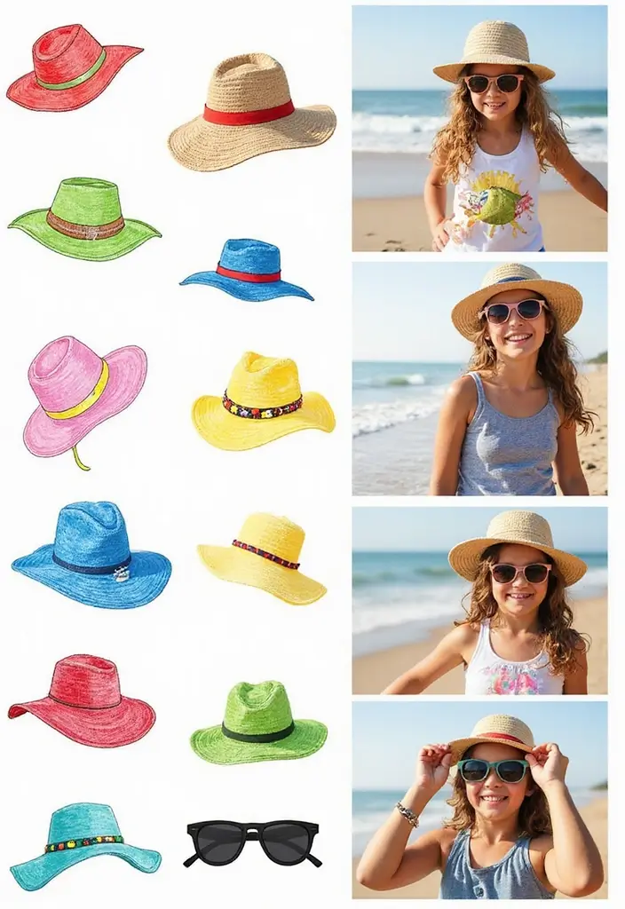 30 Beach Scrapbook Ideas for Your Summer Memories - 26. Beach Hats and Sunglasses