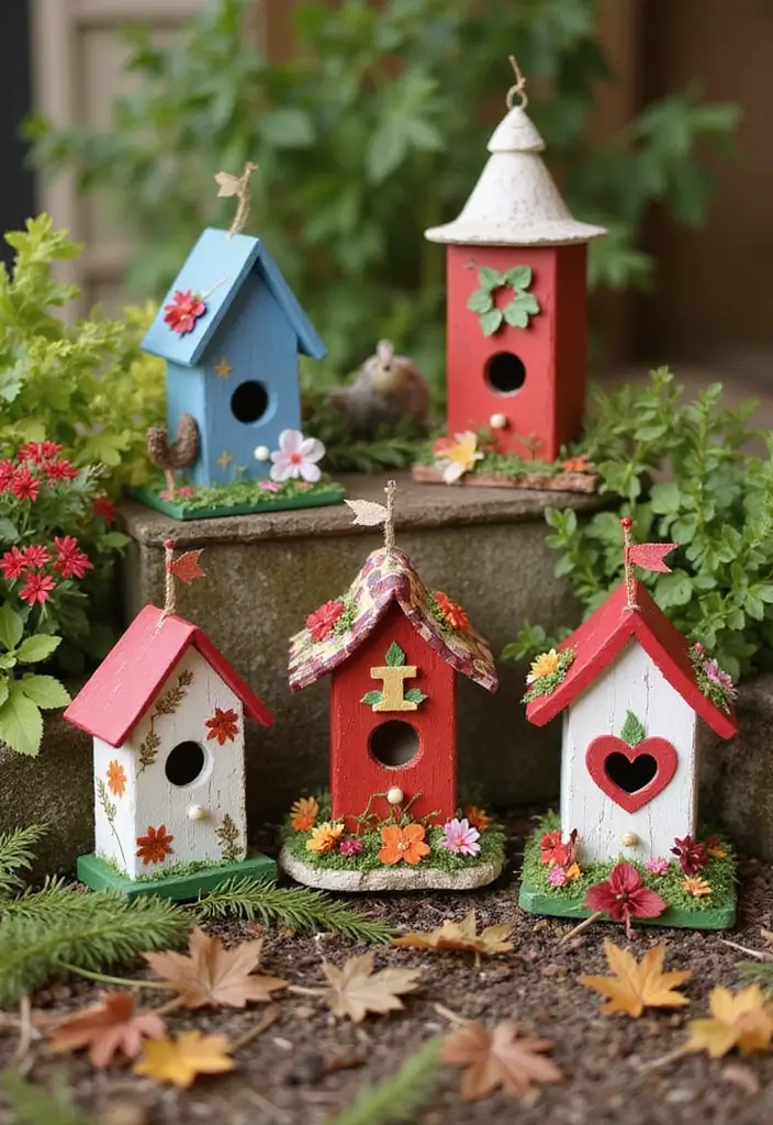30 Bird House Painting Ideas for a Whimsical Garden - 11. Seasonal Styles