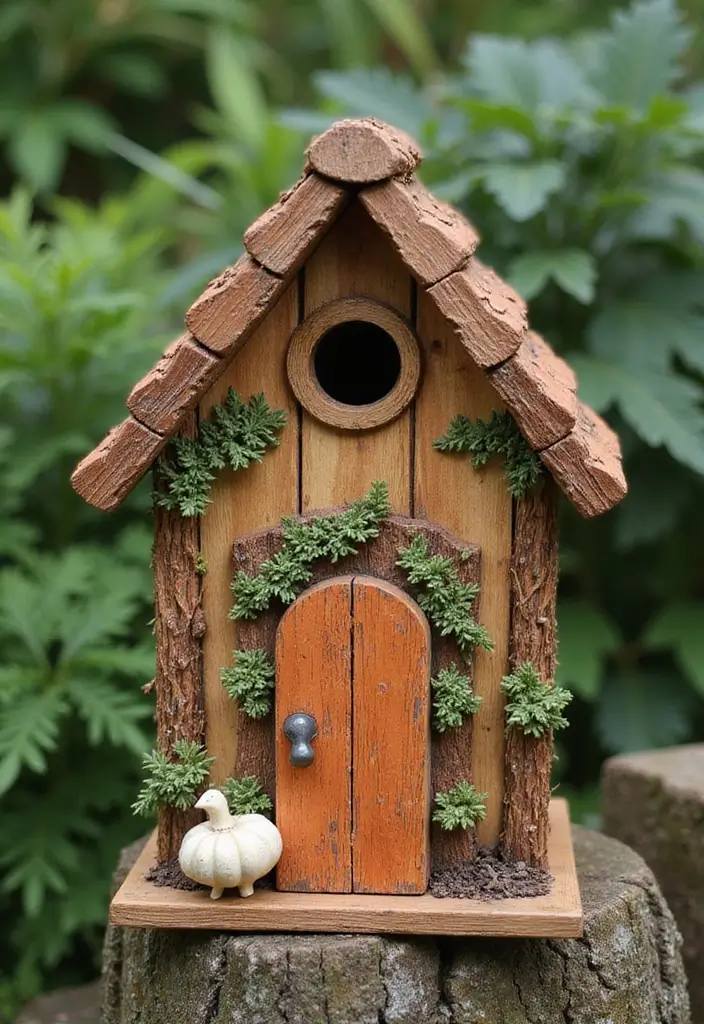 30 Bird House Painting Ideas for a Whimsical Garden - 27. Woodsy Wonders