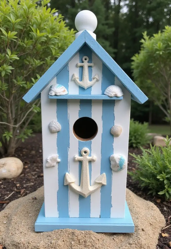 30 Bird House Painting Ideas for a Whimsical Garden - 4. Nautical Nest