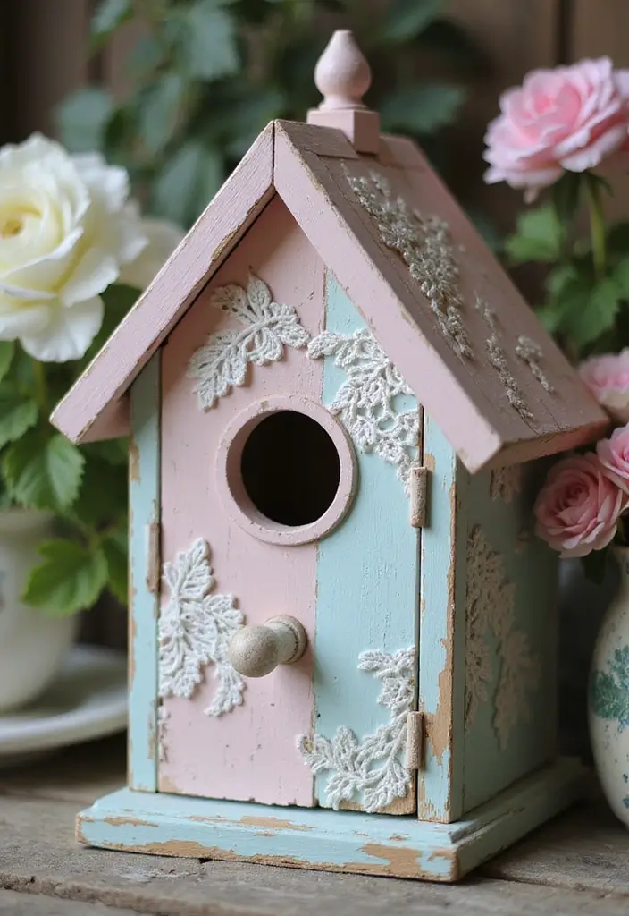 30 Bird House Painting Ideas for a Whimsical Garden - 5. Vintage Charm