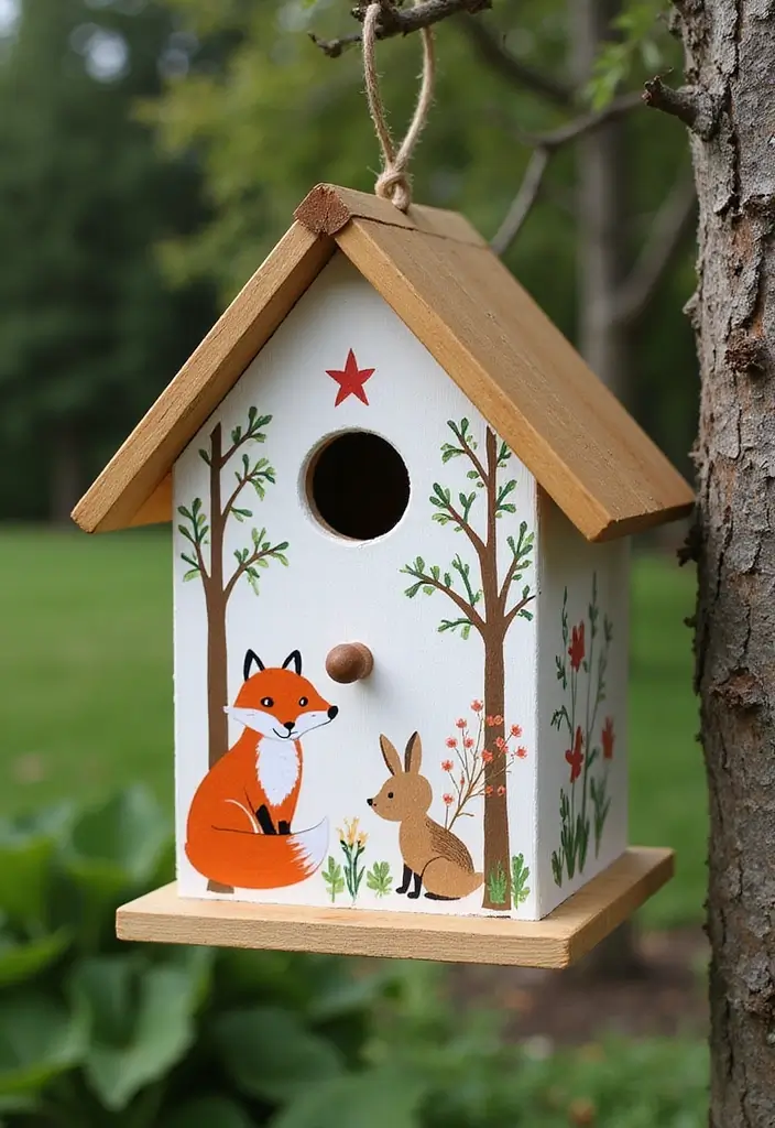 30 Bird House Painting Ideas for a Whimsical Garden - 8. Whimsical Wildlife