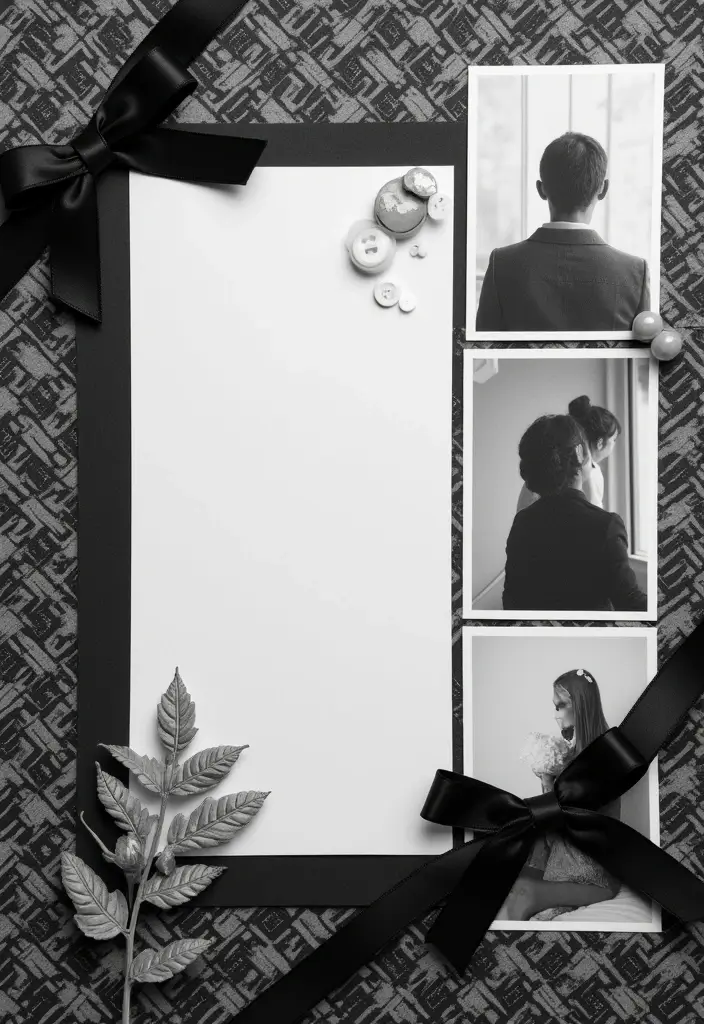 30 Black and White Scrapbook Ideas with Chic Contrast - 1. Classic Monochrome Layout