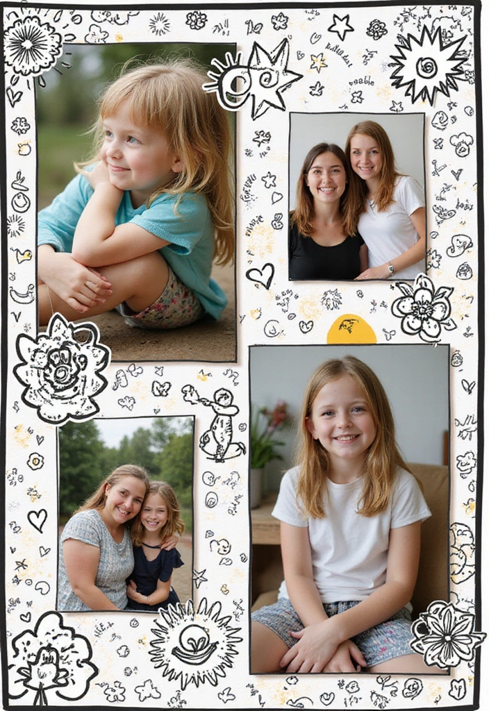 30 Black and White Scrapbook Ideas with Chic Contrast - 23. Fun with Doodles