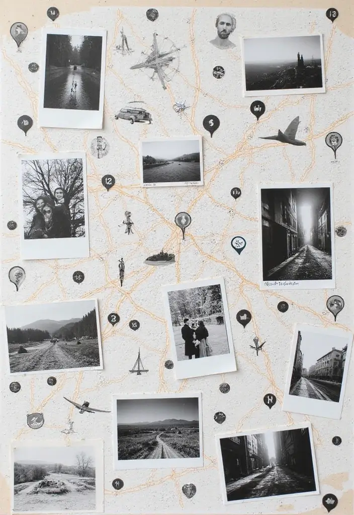 30 Black and White Scrapbook Ideas with Chic Contrast - 26. Memory Maps