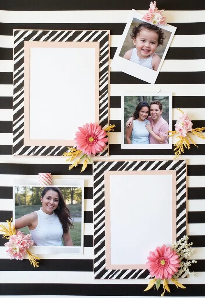 30 Black and White Scrapbook Ideas with Chic Contrast - 4. Striped Backgrounds