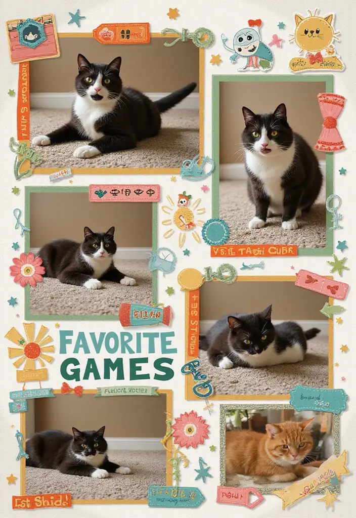 30 Cat Scrapbook Ideas for Every Proud Cat Parent - 26. Cat’s Favorite Games