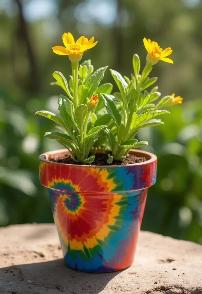 30 Clay Flower Pot Painting Ideas for Creative Decor - 11. Tie-Dye Inspiration