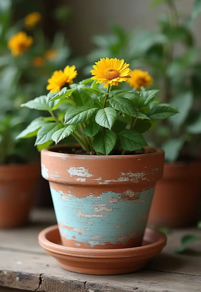 30 Clay Flower Pot Painting Ideas for Creative Decor - 12. Rustic Charm with Distressed Paint