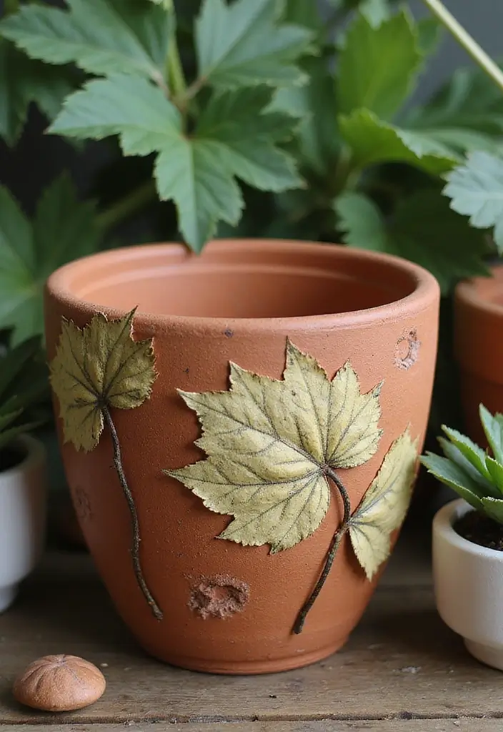 30 Clay Flower Pot Painting Ideas for Creative Decor - 15. Nature-Inspired Textures