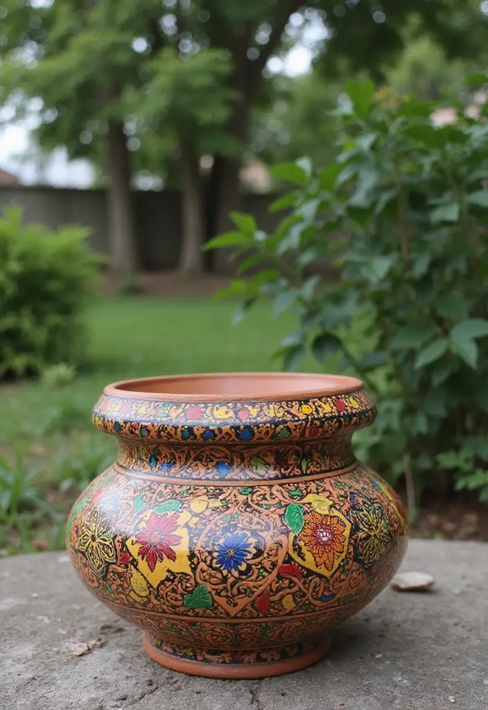 30 Clay Flower Pot Painting Ideas for Creative Decor - 17. Ethnic Patterns