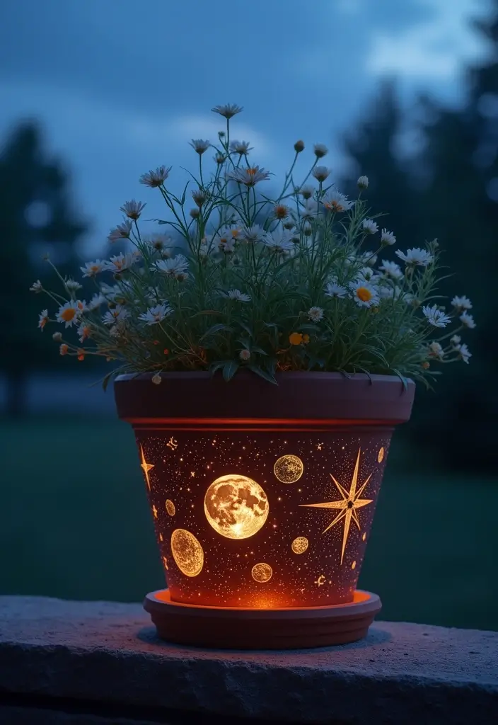 30 Clay Flower Pot Painting Ideas for Creative Decor - 19. Celestial Themes