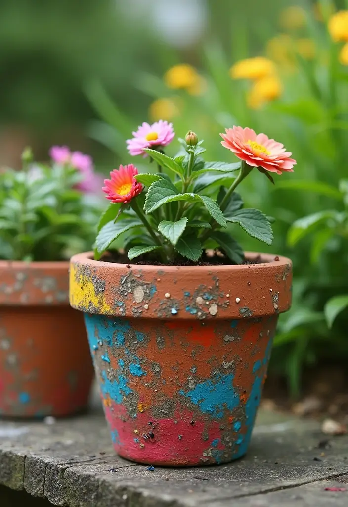 30 Clay Flower Pot Painting Ideas for Creative Decor - 20. Mixed Media Techniques