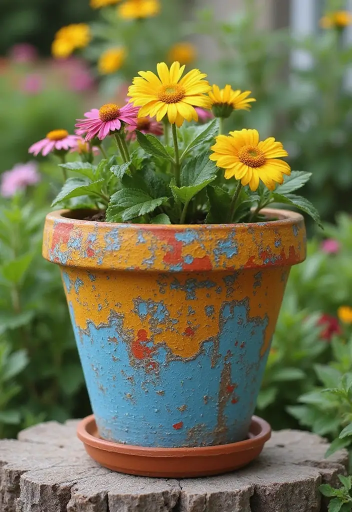 30 Clay Flower Pot Painting Ideas for Creative Decor - 21. Upcycled Pottery