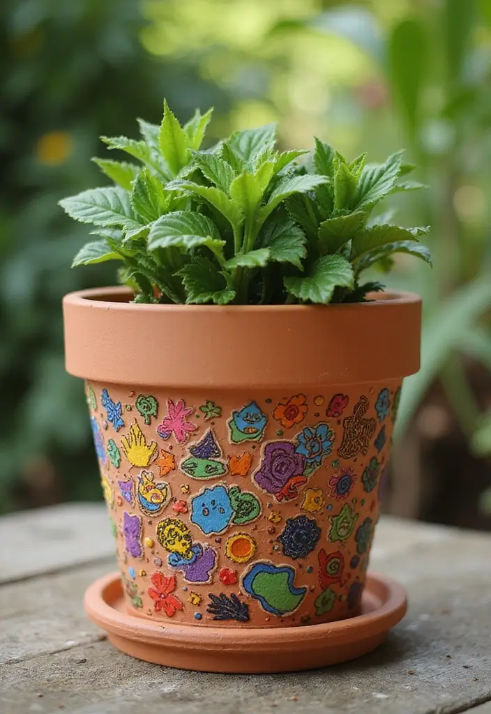 30 Clay Flower Pot Painting Ideas for Creative Decor - 22. Colorful Doodling