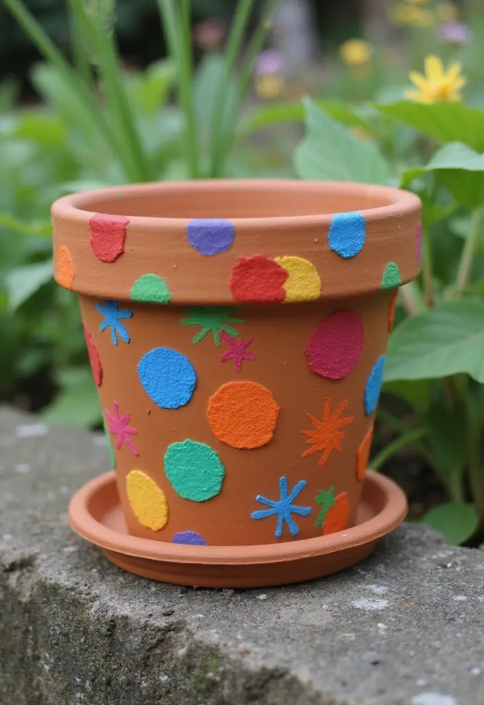 30 Clay Flower Pot Painting Ideas for Creative Decor - 23. Whimsical Patterns with Sponges