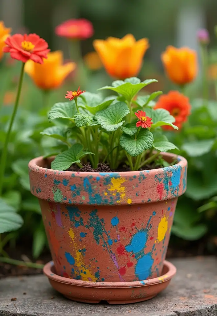 30 Clay Flower Pot Painting Ideas for Creative Decor - 28. Artistic Splatter Painting