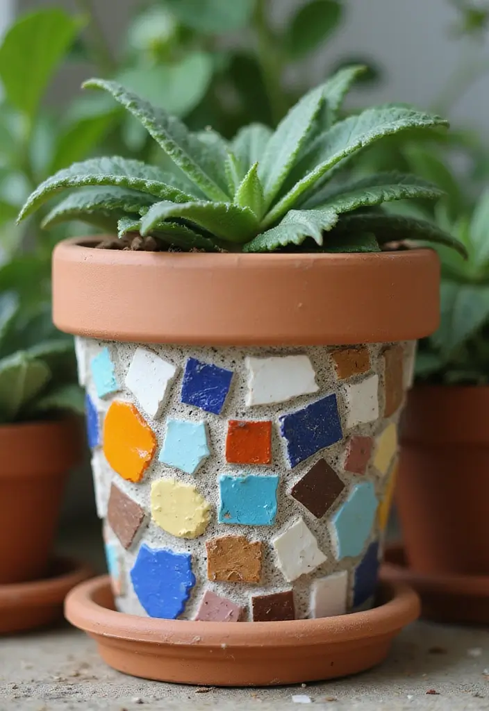 30 Clay Flower Pot Painting Ideas for Creative Decor - 6. Recycled Material Accents