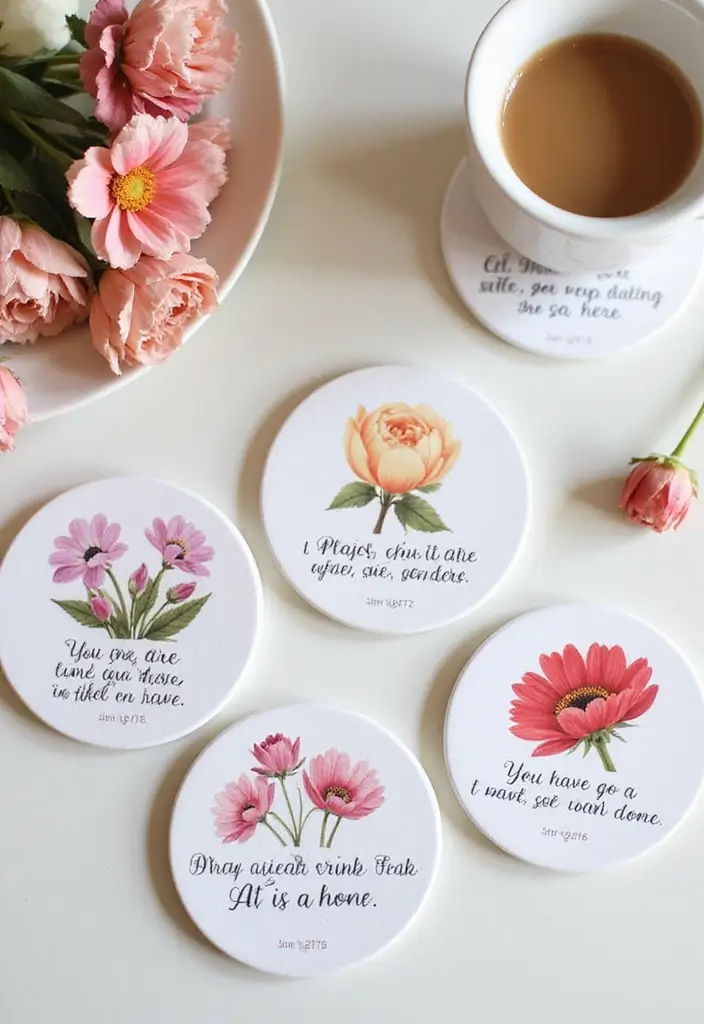 30 Coaster Painting Ideas for Unique Table Decor - 10. Quote Coasters with Natural Elements